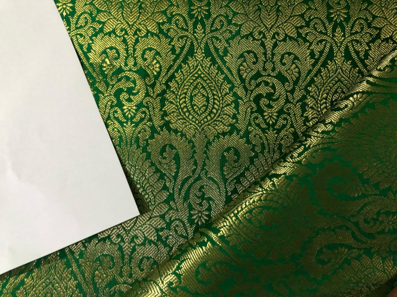 Silk Brocade fabric 44" wide green x metallic gold Jacquard BRO923[1]