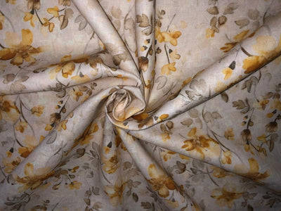 100% Linen  60 Lea Fabric mustard gold floral print [17754]