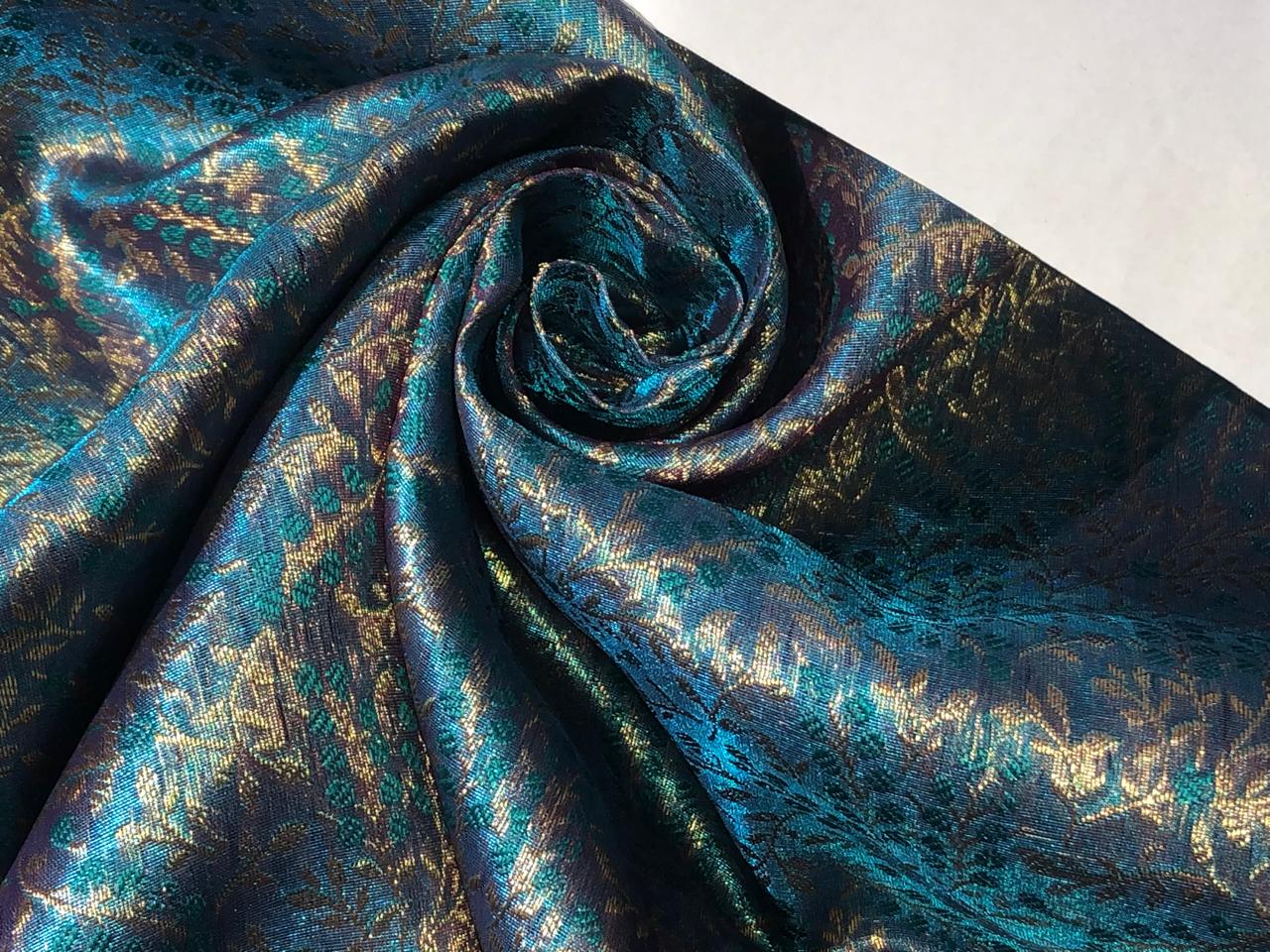 Brocade Fabric VINE Jacquard 3 D EFFECT with metallic gold available in 2 colors purple and blue BRO992[1/2]