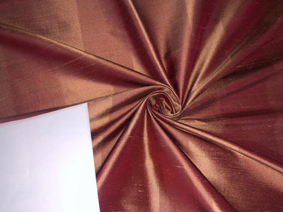 PURE SILK Dupioni FABRIC Shades of Dark Rusty Salmon Brown color Stripes DUPS15[2]