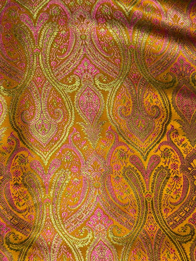 Silk Brocade fabric 44"bright paisley  jacquard available in 4 colors pink/blue/gold , mango/pink/green ,burgundy/green/gold and ink blue/teal/red   BRO1045
