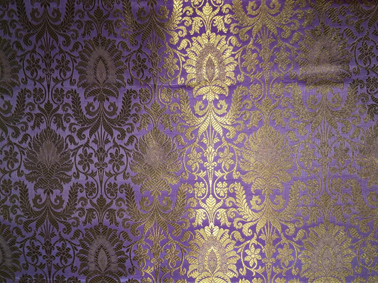 Silk Brocade fabric 44" wide with metallic gold jacquard  lilac color BRO805(2)NEW