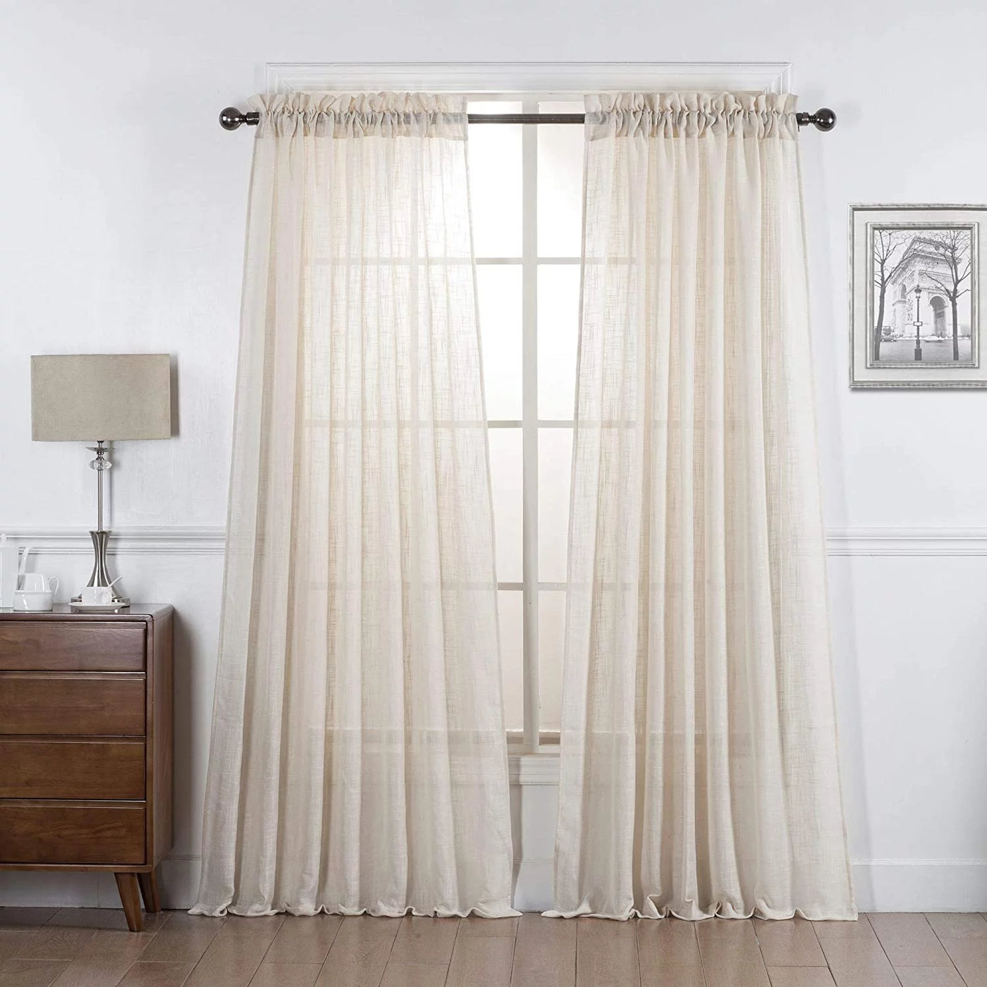 100% Cotton Gauze Tab Curtain, 44 inches X 108 inches*IVORY color Tab OR Rod top OR Pencil Pleated OR Rod Top With Fringe Sheer Curtains