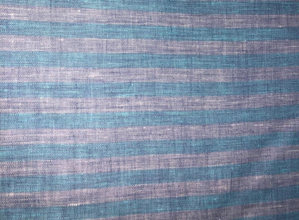 100% Linen stripe 60's Lea Fabric 58"sky  blue and blue stripe [17220]