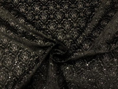 Brocade Velvet Embroidered fabric black color 60" wide 2 styles a black and silver and black with sequence BRO1088