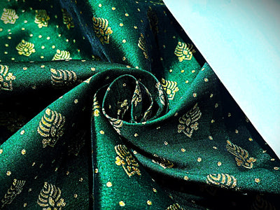 Silk Brocade fabric  EMERALD GREEN with gold motif  Jacquard  54" wide BRO943 available in 3 different designs of motifs