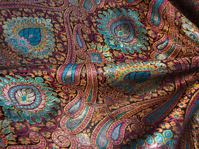Silk Brocade fabric teal, black, red, mustard and metallic gold   BRO1092[1]