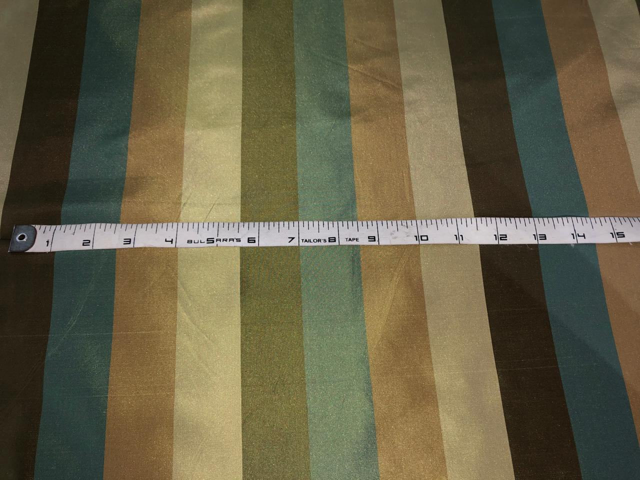 100% Silk Taffeta Fabric gold, brown, light olive, dark olive and slate blue  Stripes 54" WIDE TAFS163[4]