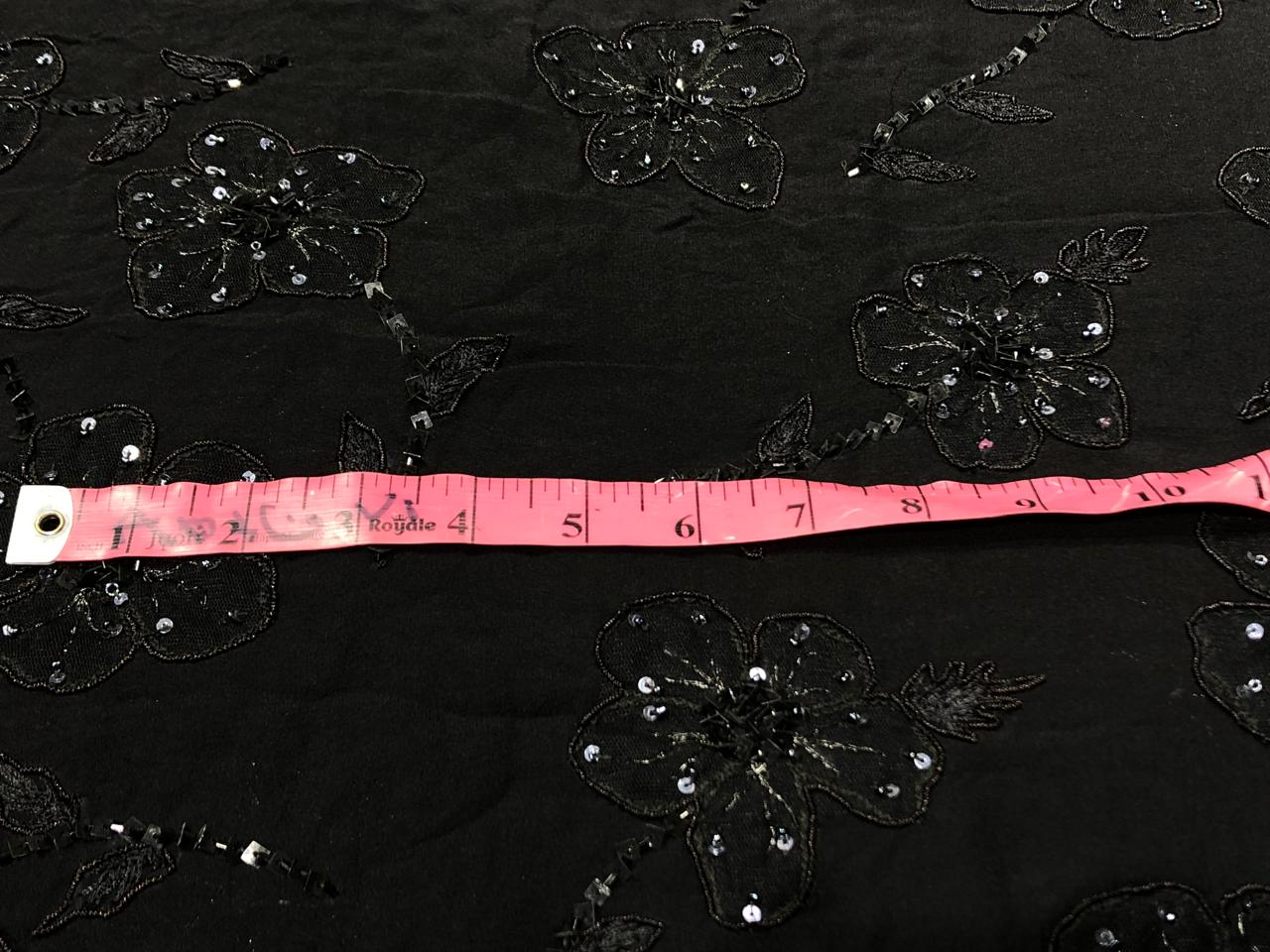 Silk Georgette black with sequins floral embroidery [18819]