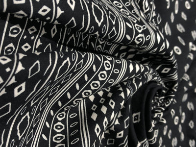 Premium Viscose Rayon fabric black and white 58" wide ,has a 12"border at the bottom [17586]