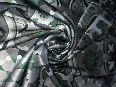 Satin fabric  print 58" wide ARMANI shades of green [15937]