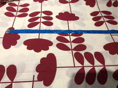 100% Cotton Poplin 58" Ivory with deep red long floral  motifs [17582] (