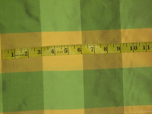 Silk Taffeta Fabric Green & Yellow colour plaids 54" wide TAF#C14[1]