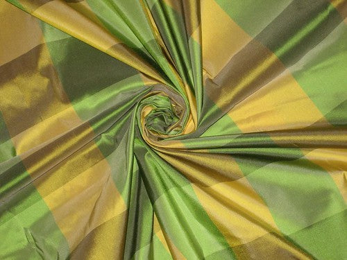 Silk Taffeta Fabric Green & Yellow colour plaids 54" wide TAF#C14[1]