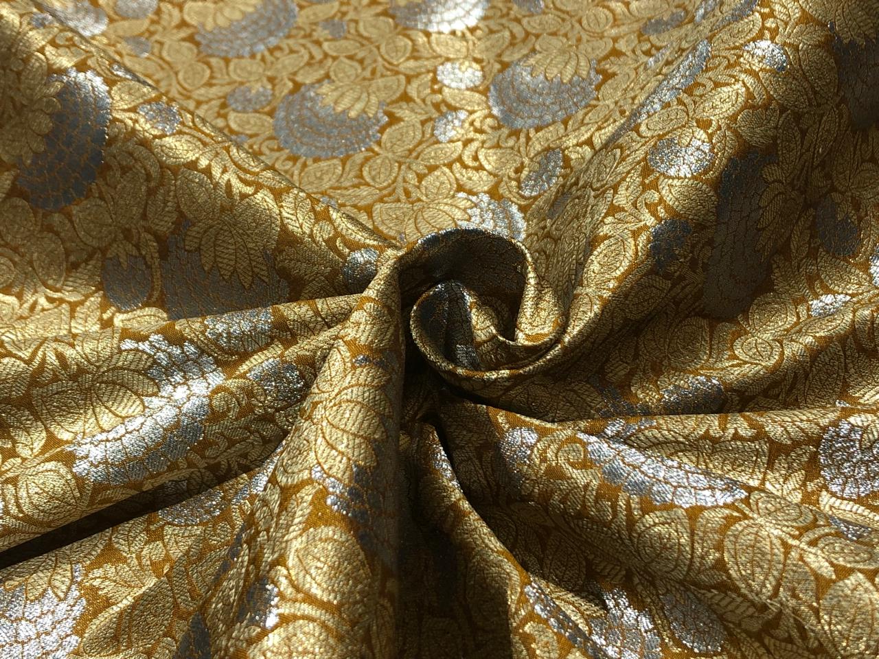 Silk Brocade fabric 44" wide metallic gold and silver Floral  available in 3 colors black and purple and gold BRO939[4/5/6]