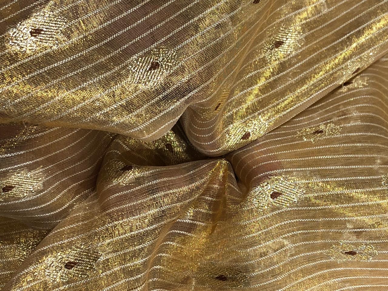 Tissue  sheer mina motif  gold with silver stripe [18256]