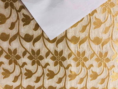 Silk Brocade fabric IVORY AND METTALIC GOLD JACQUARD DYEABLE FLORAL BRO932[5]