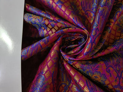 Silk Brocade jacquard fabric 44" wide BRO894 available in Four colors blue/brown/pinkand black