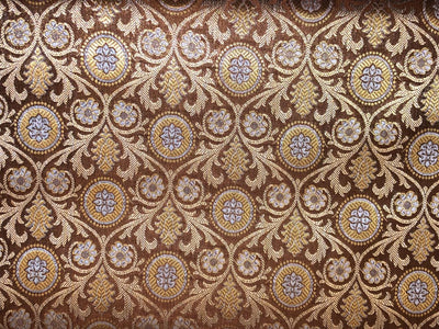 Silk Brocade fabric brown with  gold and silver  jacquard BRO1074[3]