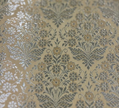 Silk Brocade fabric 44" gold metallic white gold  jacquard  BRO1046[1]