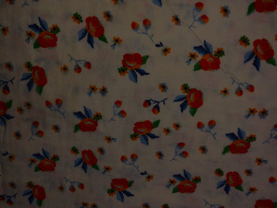 100% Cotton double cloth cotton print available in 4 different prints beach palms / blueish grey floral / pretty dainty pink orange floral AND dark ivory orange flower motif