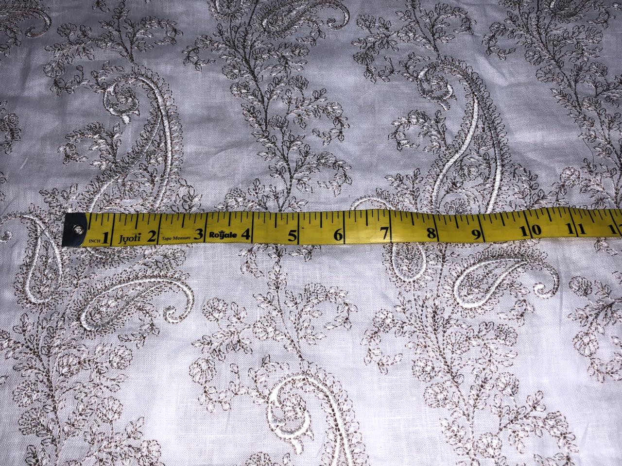 100% Linen  Kashmiri Embroidery available in 3 colors ivory with pink paisleys ,camel with navy paisley and ivory with beige paisley