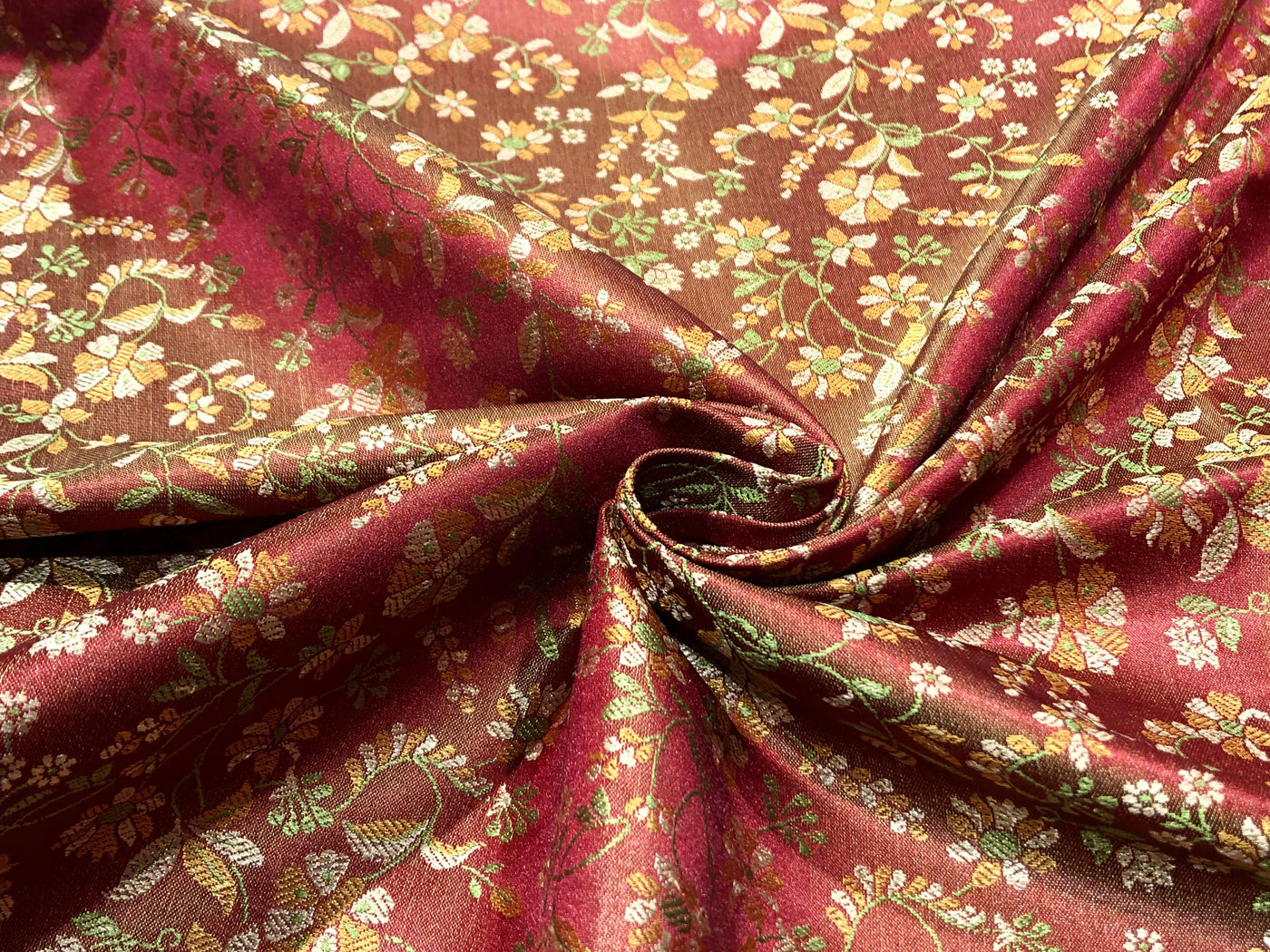 Silk Brocade fabric deep burgandy with metallic gold floral   jacquard  BRO1022[4]