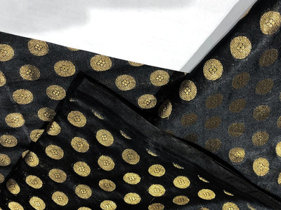 Silk Brocade fabric with Metallic gold circle motif Jacquard  44" wide available in 3 colors red wine, black and gold