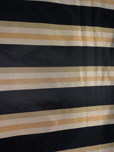 100% Silk Taffeta Fabric BLACK/TAUPE,MUSTARD  Stripes 54" WIDE TAFS163[2]