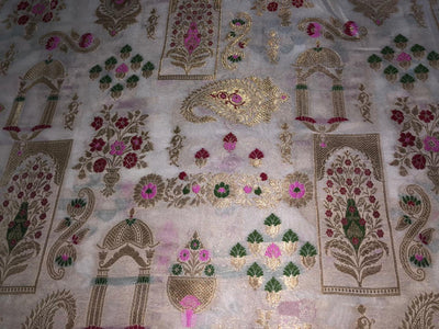 Silk Brocade fabric 44" available in 4 colors  peach, white ivory, mint and grey  [BRO1042]