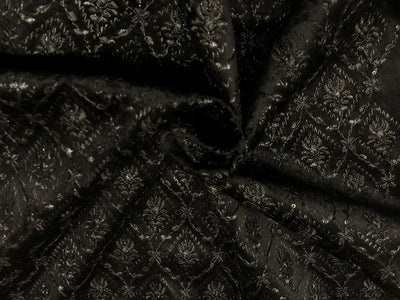 Brocade Velvet Embroidered fabric black color 60" wide 2 styles a black and silver and black with sequence BRO1088