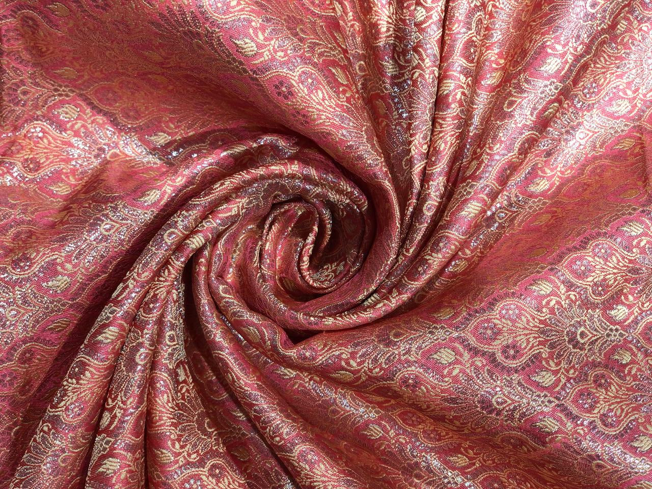 Silk Brocade fabric 44" available in 2 colors dusty peach, and peachy orange [BRO1041]