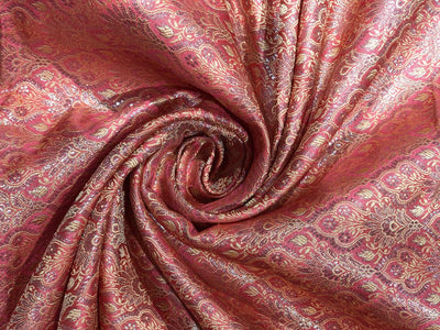 Silk Brocade fabric 44" available in 2 colors dusty peach, and peachy orange [BRO1041]