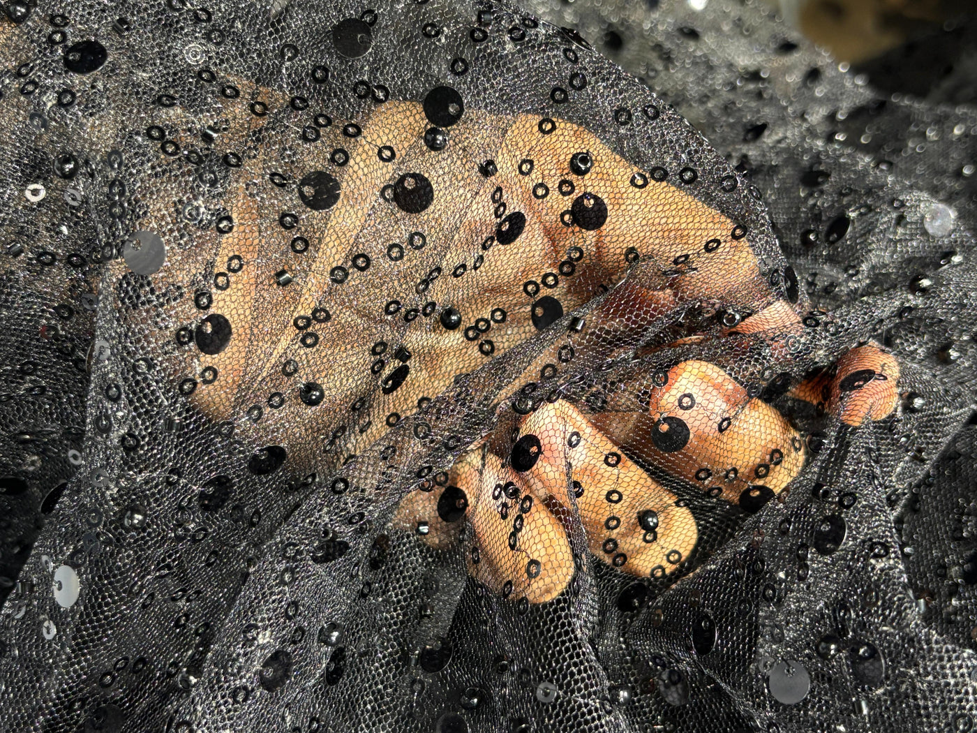 NET fabric  With self color  sequins and  pearls available in 2 colors black and white [17760/61]