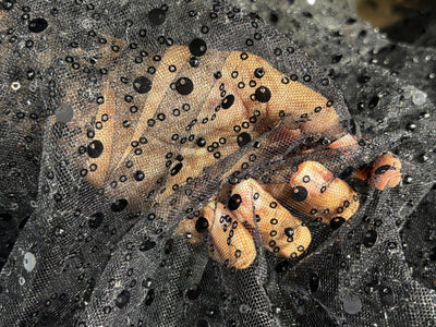 NET fabric  With self color  sequins and  pearls available in 2 colors black and white [17760/61]