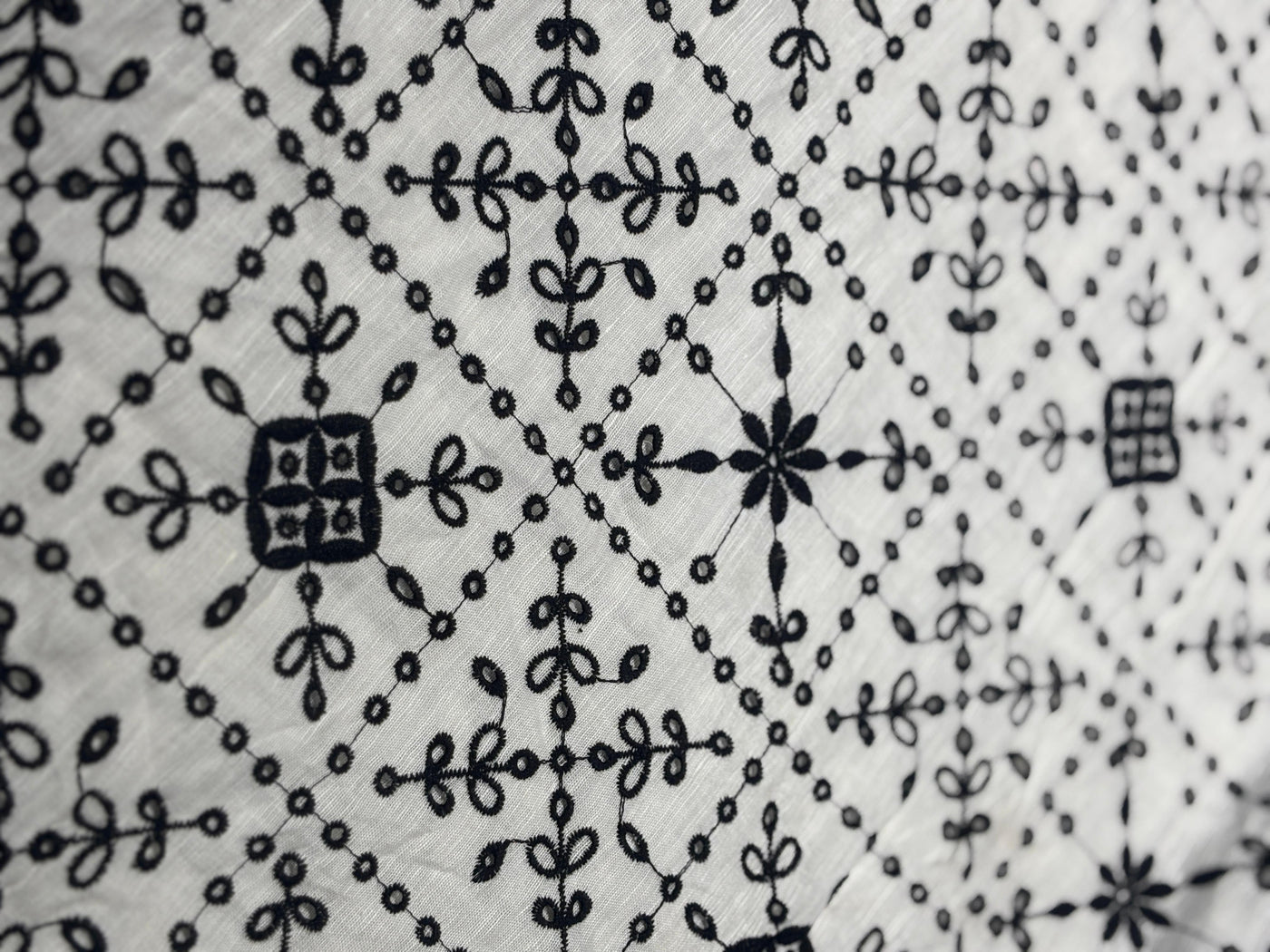 100% Linen Embroidery  black and white floral cutwork embroidery [17284]