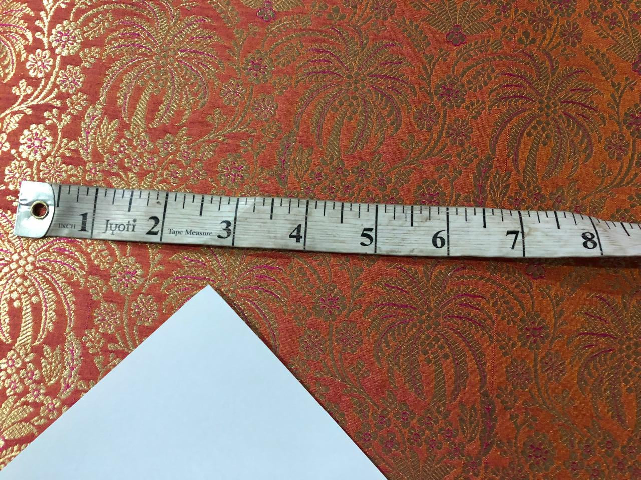 Silk Brocade fabric pink x orange with gold  jacquard coconut trees  BRO1017[3]