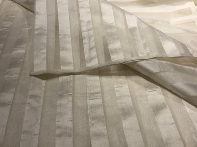 100% silk organza fabric with satin stripe white ivory  44" wide [17698]
