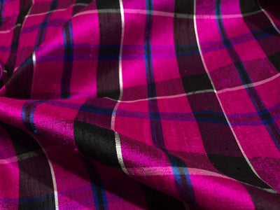 100% silk dupion  Plaids fabric with slubs bright pink, violet, burgandy ,blue and black 54" wide DUPNEWC28[1]