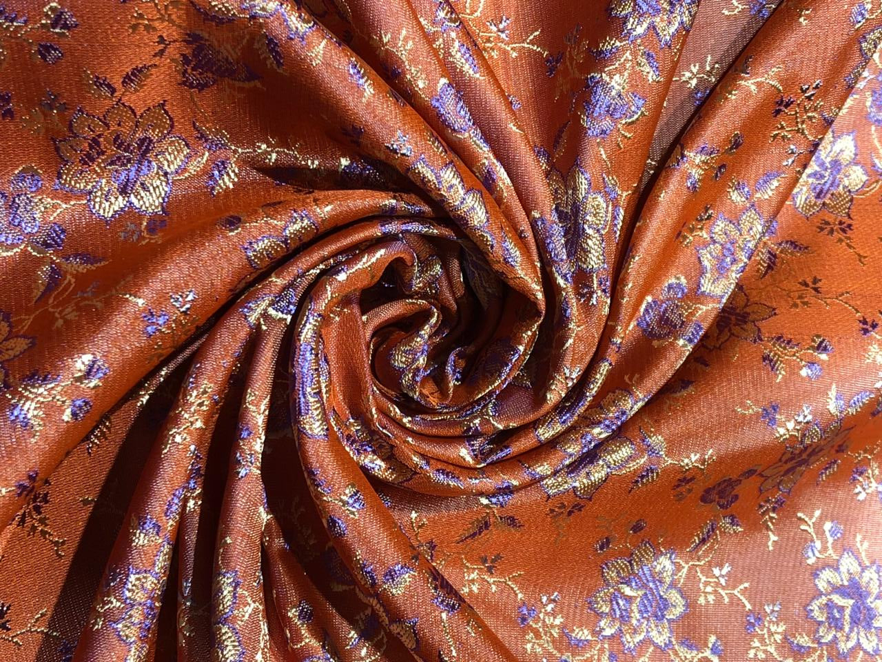 SILK BROCADE FABRIC Orange,Gold & Purple 44" wide BRO19[2]