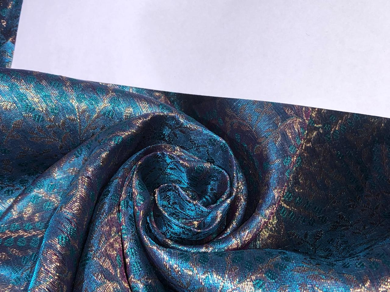 Brocade Fabric VINE Jacquard 3 D EFFECT with metallic gold available in 2 colors purple and blue BRO992[1/2]