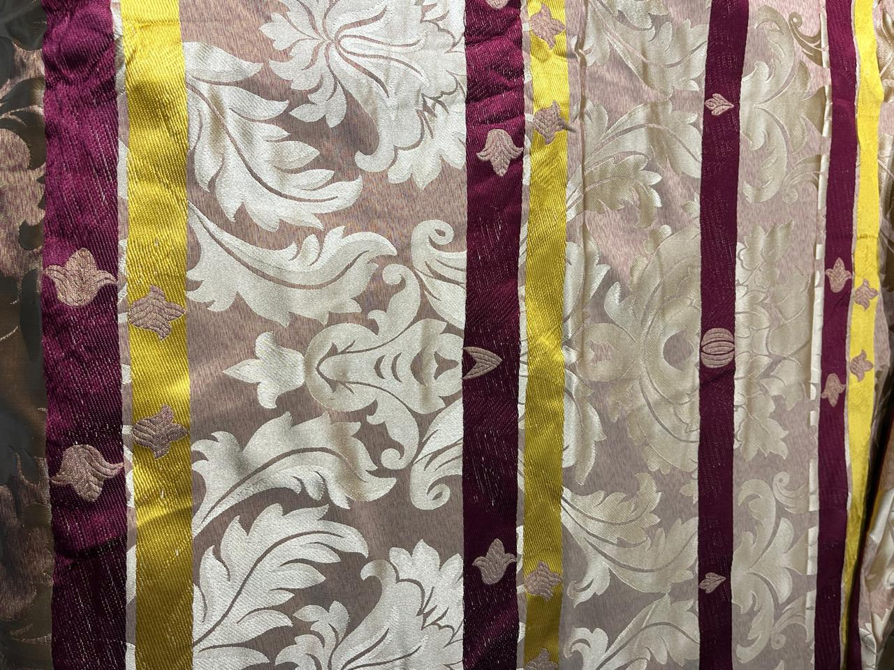 100% Silk Taffeta Jacquard Fabric  REVERSABLE one side floral gold  with yellow gold and wine stripes and other side floral gold with hints of wine TAFJACNEW18