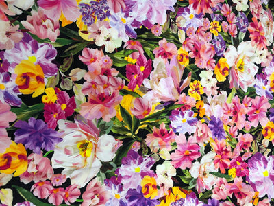 Heavy linen ,cotton and viscose colorful floral digital print [17713]