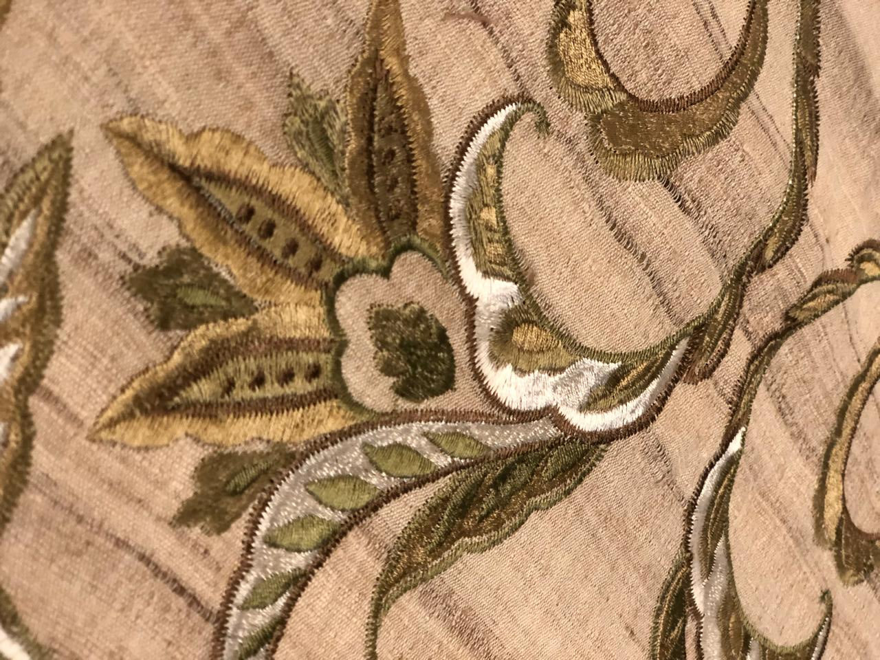 Tussar Silk  Fabric embroidered floral vines 48" wide [18644]