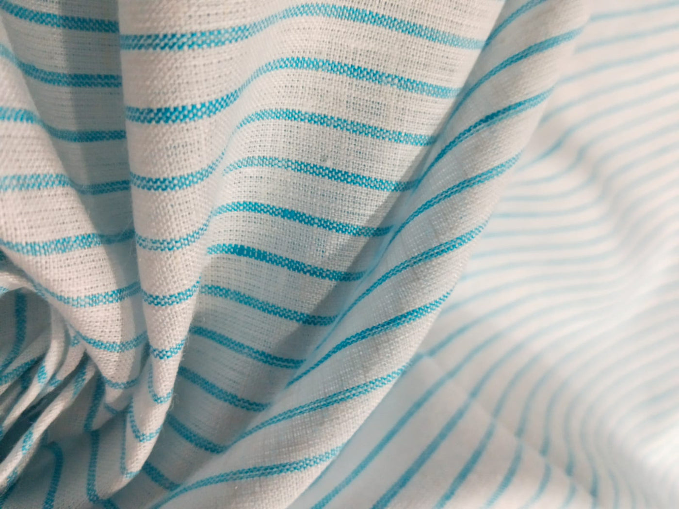 100% Linen stripe 60's Lea Fabric 58" wide available in two colors blue and white and ivory ,yellow, brown[10800]