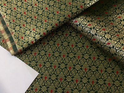 Silk Brocade fabric with metallic gold jacquard 44" wide available in 3 colors green , red and black BRO945