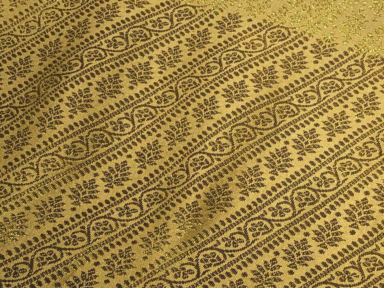 Silk Brocade fabric 44" gold  jacquard diagonal stripes of intricate self gold designs  BRO1063[2]