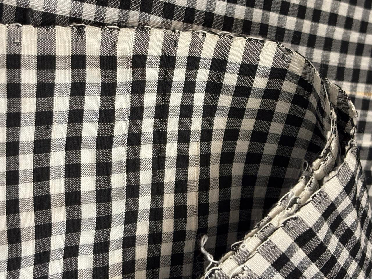 100% silk dupion  black and white Plaids fabric 44" DUPNEWC32[2]
