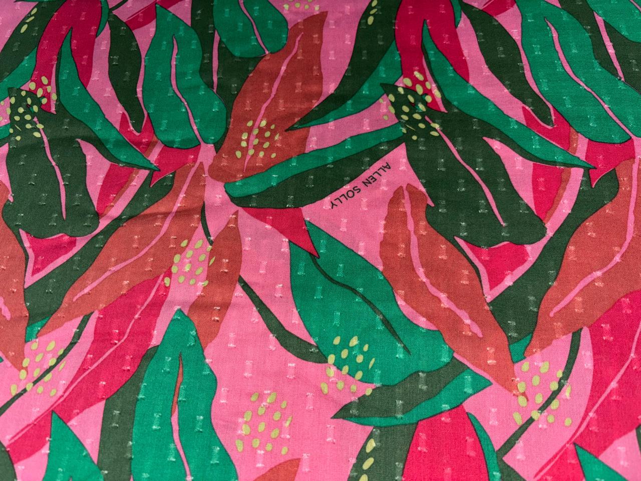 100% Pure Cotton Dobby print  fabric abstract pink and green leaves 58" wide [17200]