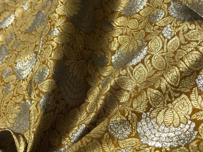 Silk Brocade fabric 44" wide metallic gold and silver Floral  available in 3 colors black and purple and gold BRO939[4/5/6]